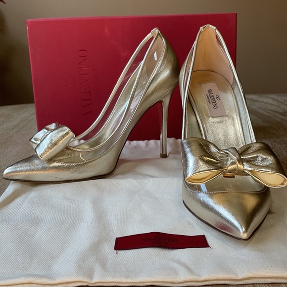 VALENTINO Garavani DollyBow Leather Metallic Pumps - Picture 2 of 12